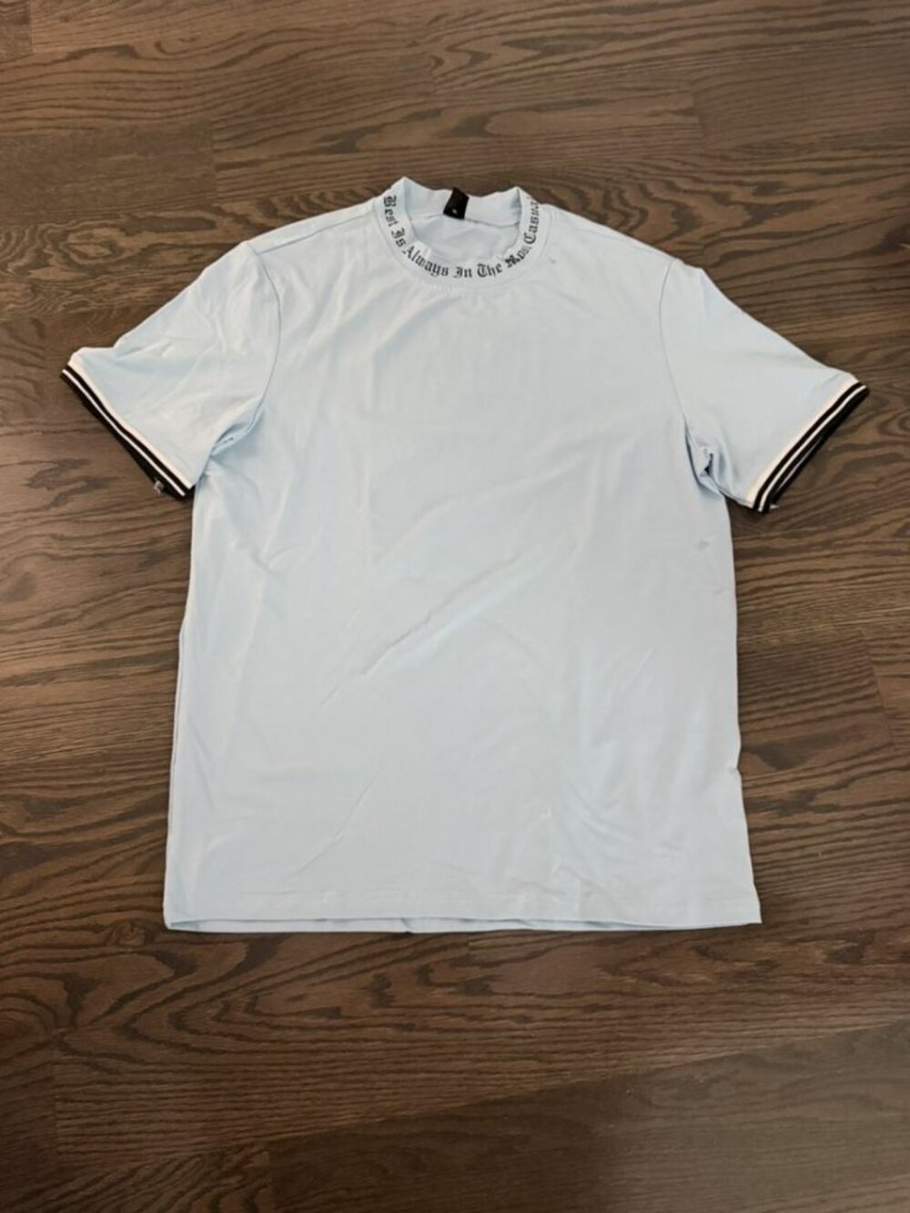 Shein Light Blue T-Shirt with Black Trim Size XS